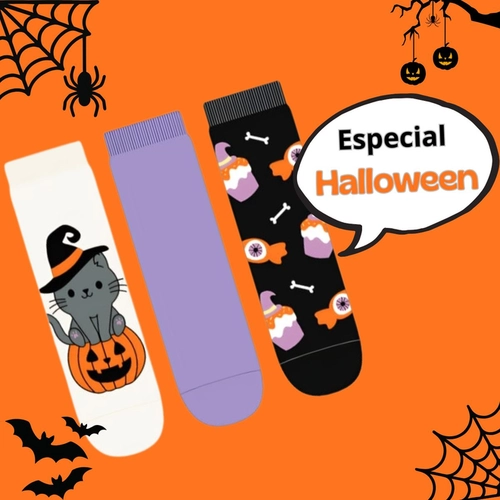 Kit 3 Pares Meia Soquete Cia da Meia Infantil Unissex Halloween E Capy Colors Bobbie Goods (P)
