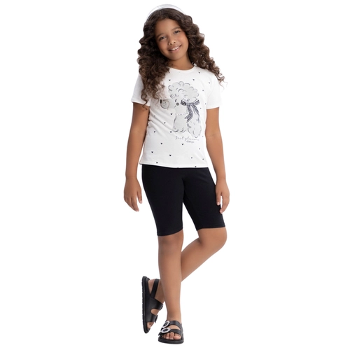 Conjunto Alakazoo! Feminino Infantil Blusa Manga Curta Estampas Sortidas E Bermuda Lisa Cotton High