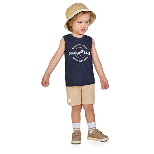Conjunto Kamylus Masculino Infantil Regata Dino E Bermuda Cotton Jeans 4/10