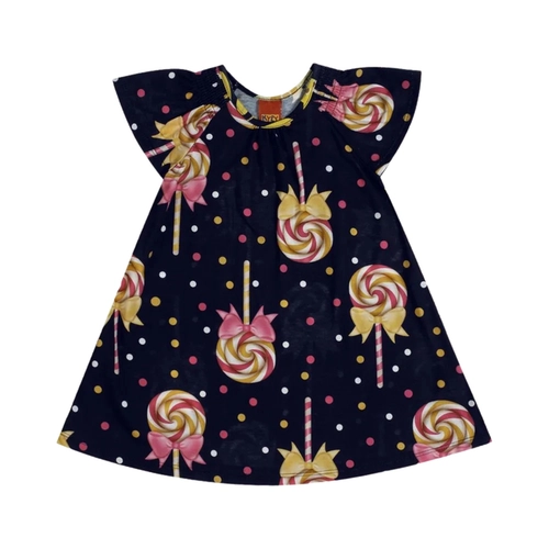 Vestido Manga Curta Kyly Infantil Doces Meia Malha Algodão 1/3