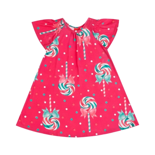 Vestido Manga Curta Kyly Infantil Doces Meia Malha Algodão 1/3