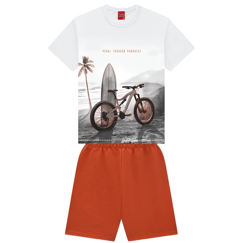 Conjunto Kyly Masculino Juvenil Camiseta Estampas Variadas E Bermuda Moletom