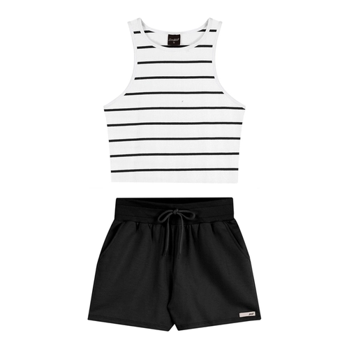 Conjunto Elian Beats Feminino Juvenil Regata Cropped Com Shorts Moletinho