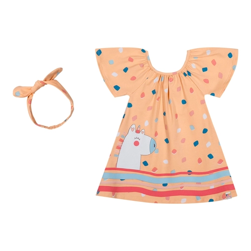 Vestido Manga Curta Elian Infantil Com Faixa Para Cabelo Em Meia Malha 1/3