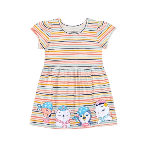 Vestido Manga Curta Elian Infantil Listrado Em Cotton Leve 1/3