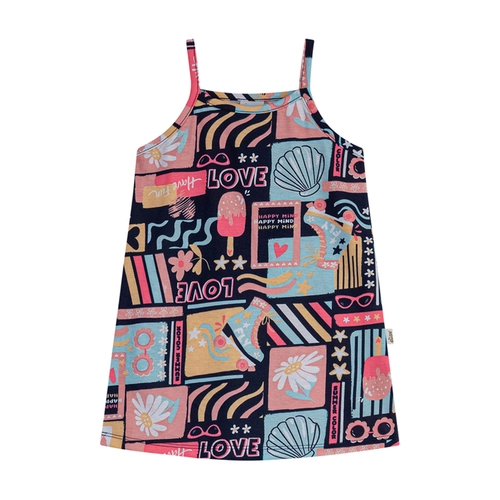 Vestido De Alças Elian Infantil Estampado Em Meia Malha Algodão 4/8