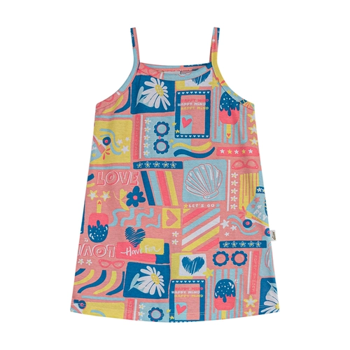 Vestido De Alças Elian Infantil Estampado Em Meia Malha Algodão 4/8