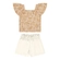 Conjunto Elian Feminino Infantil Blusa Malha Trabalhada E Shorts Em Tricoline 4/8 - 2039-BEGE JOAQUINA