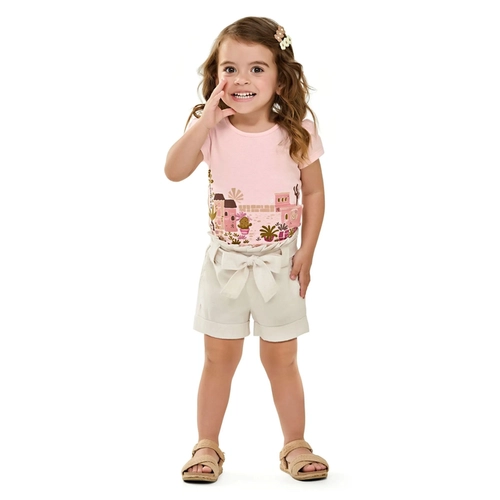 Blusa Manga Curta Elian Feminina Infantil Estampada Malha Mescla 1/3