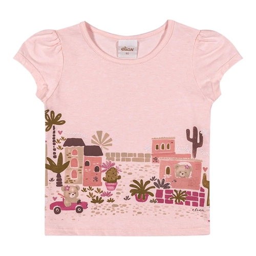 Blusa Manga Curta Elian Feminina Infantil Estampada Malha Mescla 1/3