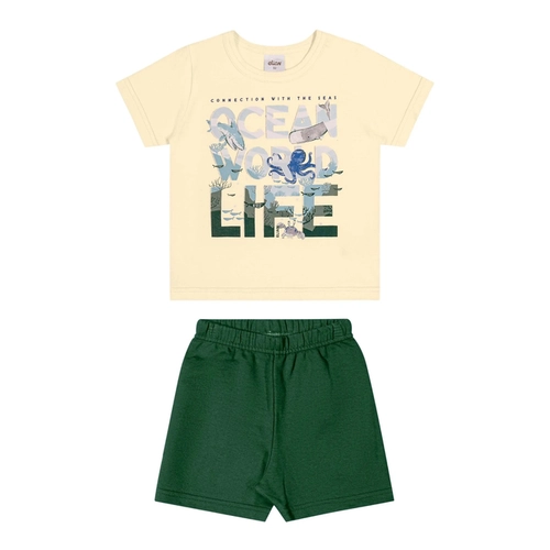 Conjunto Elian Masculino Infantil Camiseta Oceano e Bermuda Moletom 4/8