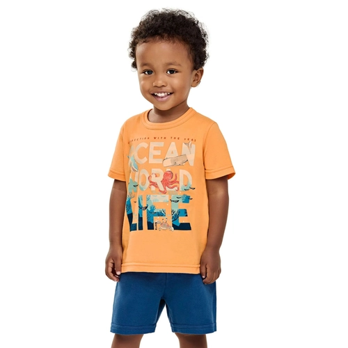 Conjunto Elian Masculino Infantil Camiseta Oceano e Bermuda Moletom 4/8
