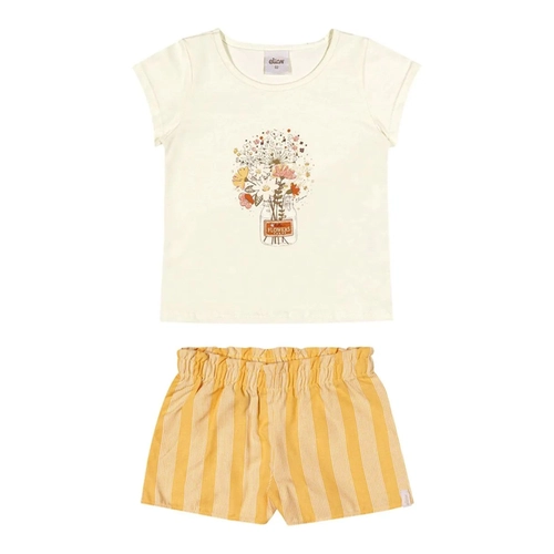 Conjunto Elian Feminino Infantil Blusa Flores e Shorts Viscose Sarjada 4/8