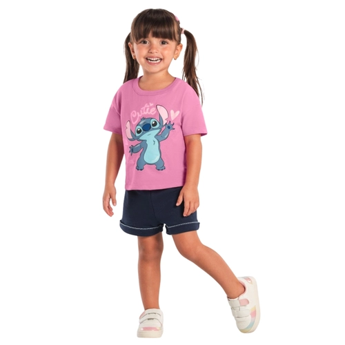 Blusa Manga Curta Brandili Feminina Infantil Stitch Disney Meia Malha 4/10