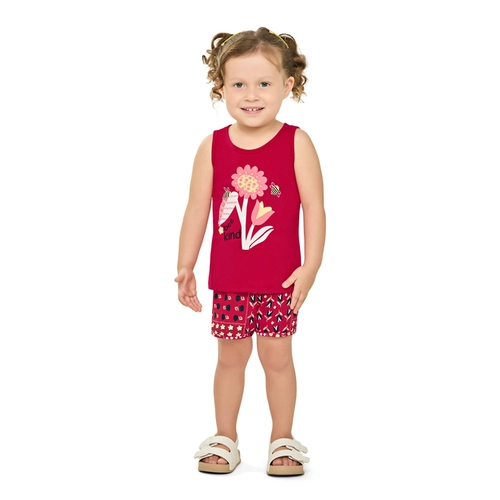 Conjunto Elian Feminino Infantil Regata Estampas Variadas e Shorts Meia Malha Algodão 1/3