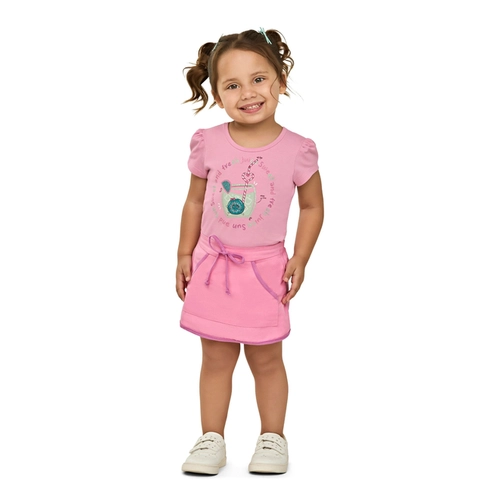 Blusa Manga Curta Feminina Infantil Em Cotton Leve 4/8
