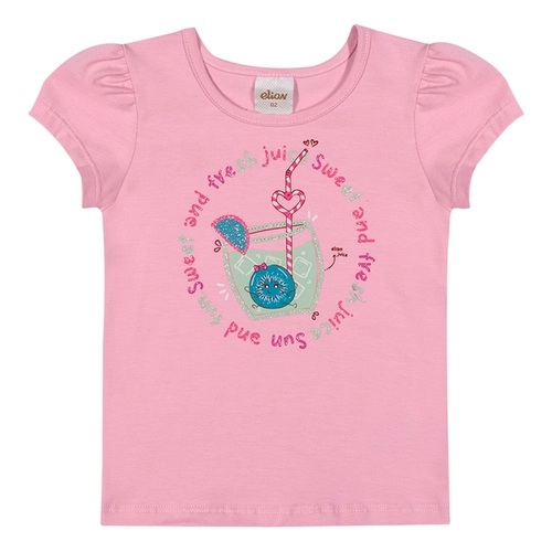 Blusa Manga Curta Feminina Infantil Em Cotton Leve 4/8