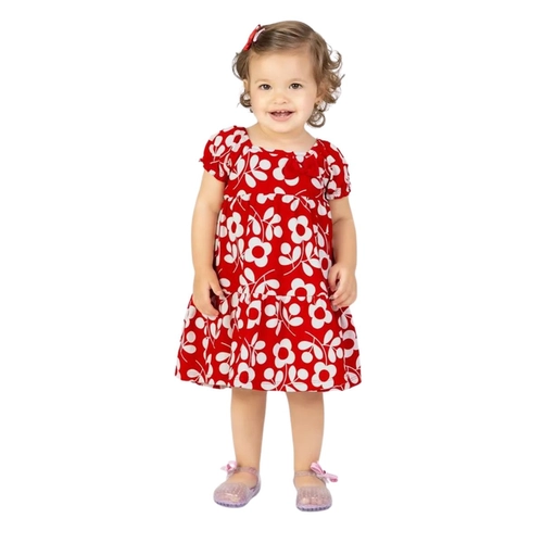 Vestido Manga Curta Kyly Infantil Flores Em Cotton 1/3