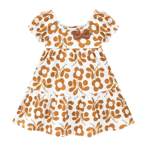 Vestido Manga Curta Kyly Infantil Flores Em Cotton 1/3