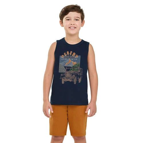 Conjunto Elian Masculino Juvenil Regata Radical e Bermuda Moletom
