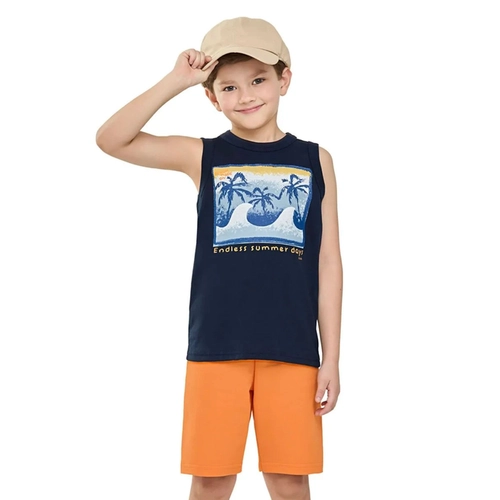 Conjunto Elian Masculino Infantil Regata Estampas Variadas e Bermuda Moletom 4/8