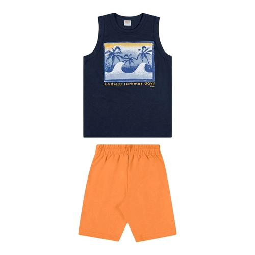 Conjunto Elian Masculino Infantil Regata Estampas Variadas e Bermuda Moletom 4/8