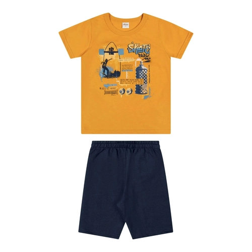 Conjunto Elian Masculino Juvenil Camiseta Skate E Bermuda Moletom