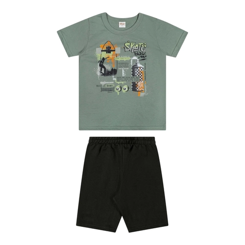 Conjunto Elian Masculino Juvenil Camiseta Skate E Bermuda Moletom