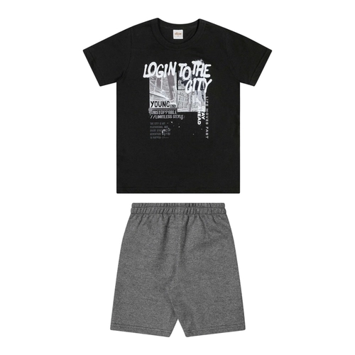 Conjunto Elian Masculino Infantil Camiseta Estampas Urbanas E Bermuda Moletom 4/8