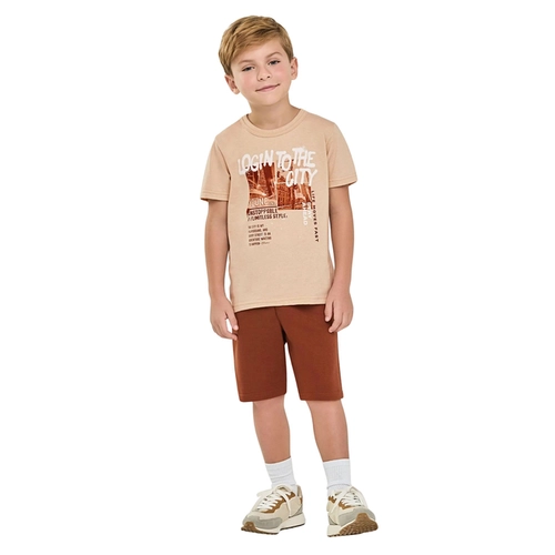 Conjunto Elian Masculino Infantil Camiseta Estampas Urbanas E Bermuda Moletom 4/8