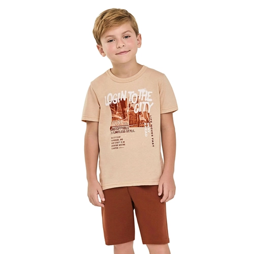 Conjunto Elian Masculino Juvenil Camiseta Estampas Urbanas E Bermuda Moletom