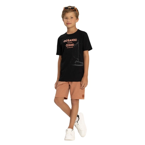 Conjunto Alakazoo! Masculino Juvenil Camiseta Oceanic Com Bermuda Moletinho