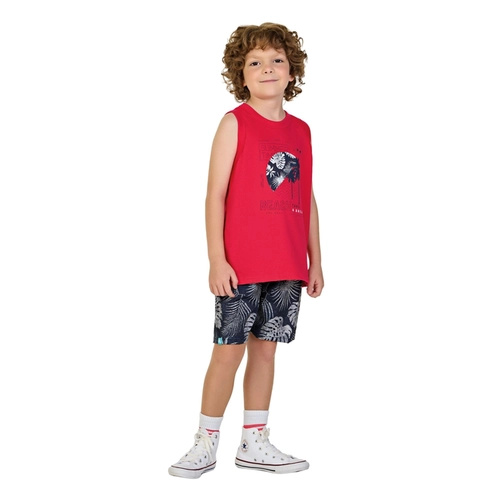 Conjunto Kamylus Masculino Juvenil Regata Tropical Com Bermuda Tactel