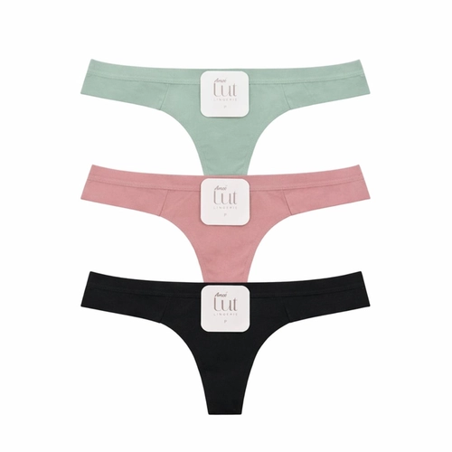 Kit 3 Calcinhas Biquíni Fio Dental Amo Lut Lingerie Adulto Em Microfibra Cores Sortidas
