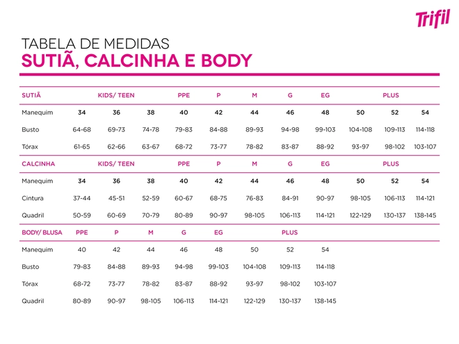 Tabela de Medidas
