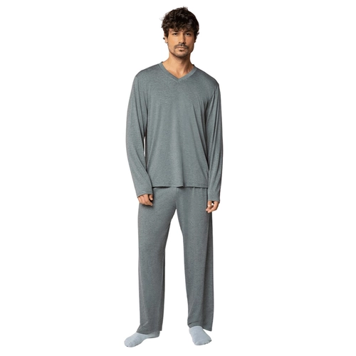 Pijama Manga Longa Lupo Masculino Adulto Gola V Clássico Viscose