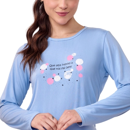 Pijama Manga Longa Cia do Corpo Feminino Adulto Em Malha Suedy Dreams