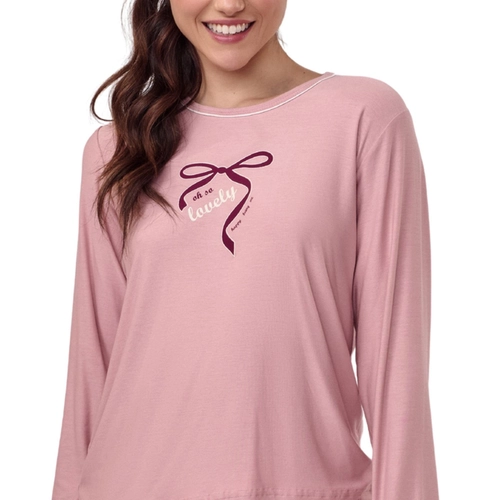 Pijama Manga Longa Cia do Corpo Feminino Adulto Em Viscolycra Listrada