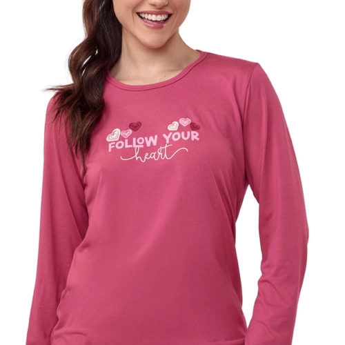 Pijama Manga Longa Cia do Corpo Feminino Adulto Em Malha Suedy Fashion