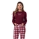 Pijama Manga Longa Cia do Corpo Feminino Adulto Em Malha Suedy Xadrez - bordo-bordo