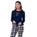Pijama Manga Longa Cia do Corpo Feminino Adulto Em Malha Suedy Xadrez - MARINHO-MARINHO
