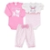 Conjunto 3 Peças Petutinha Feminino Bebê 2 Bodys + 1 Culote Estampado Algodão Meia Malha - ROSA/CREME-ROSA/CREME