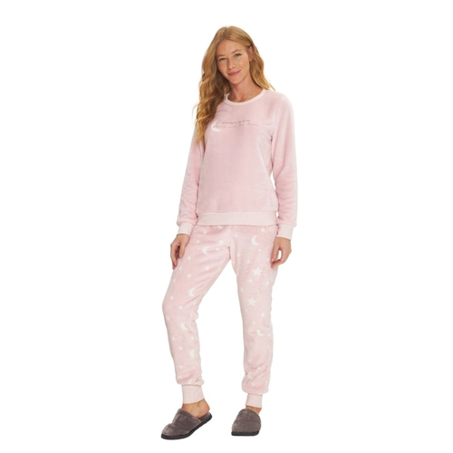 Pijama Manga Longa Danka Feminino Adulto Lua Em Fleece