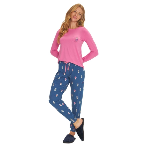 Pijama Manga Longa Danka Feminino Adulto Pink Gatinhos Peach Touch