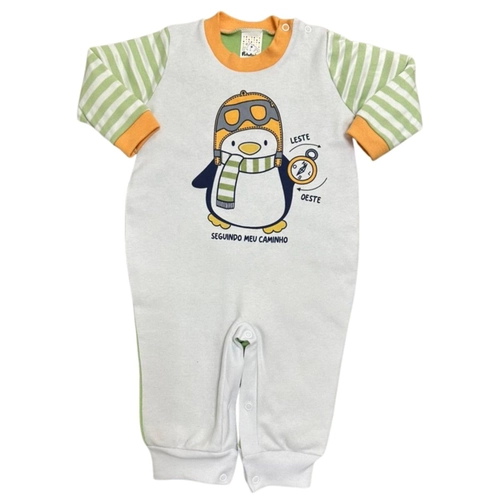 Macacão Manga Longa Petutinha Bebê Masculino Longo Penguim Suedine