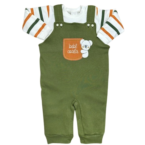 Conjunto Jardineira Manga Longa Petutiha Bebê Masculino Suedine