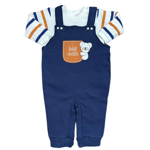 Conjunto Jardineira Manga Longa Petutiha Bebê Masculino Suedine