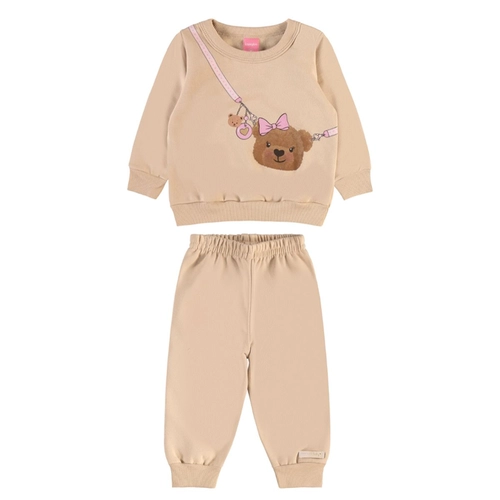 Conjunto Kamylus Feminino Infantil Blusão Ursinha E Calça Jogger Moletom Penteado 1/3