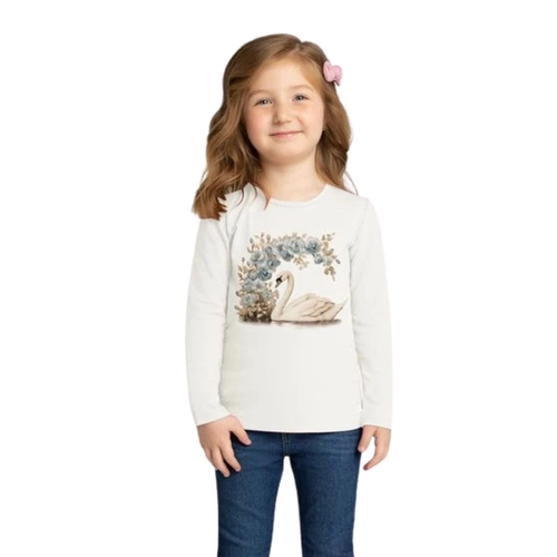 Blusa Manga Longa Milon Feminina Infantil Cisne Em Cotton 4/8