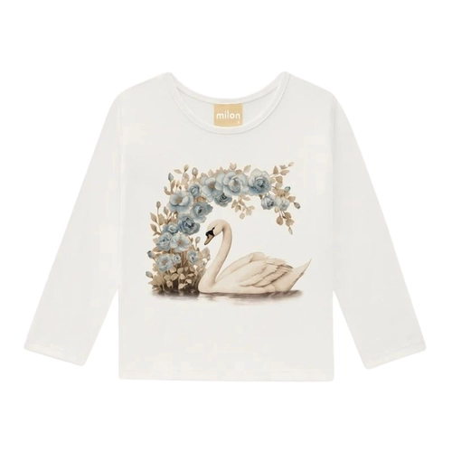 Blusa Manga Longa Milon Feminina Infantil Cisne Em Cotton 4/8
